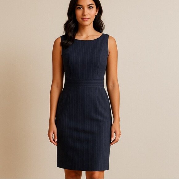 J.Crew Navy Gray Pinstripe Sleeveless Sheath Dress Size 2 NWT - Picture 2 of 13